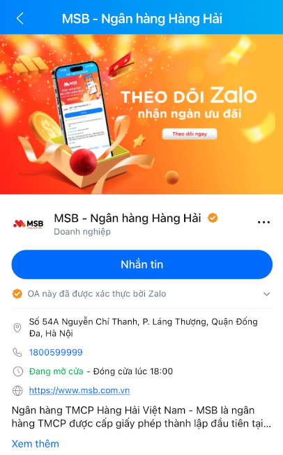 zalo oa msb 1