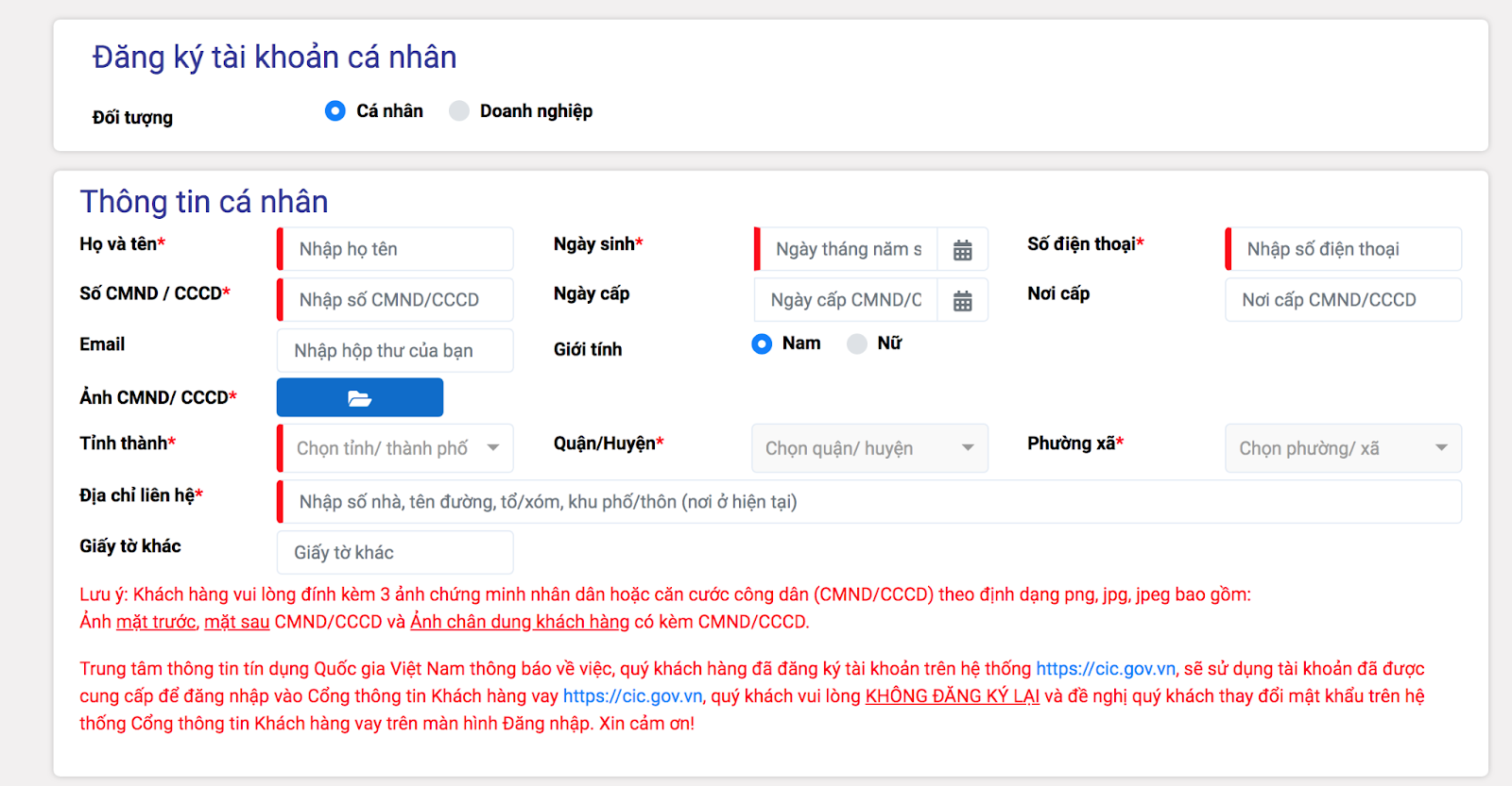  Tự tra cứu lịch sử tín dụng cá nhân tại website CIC 