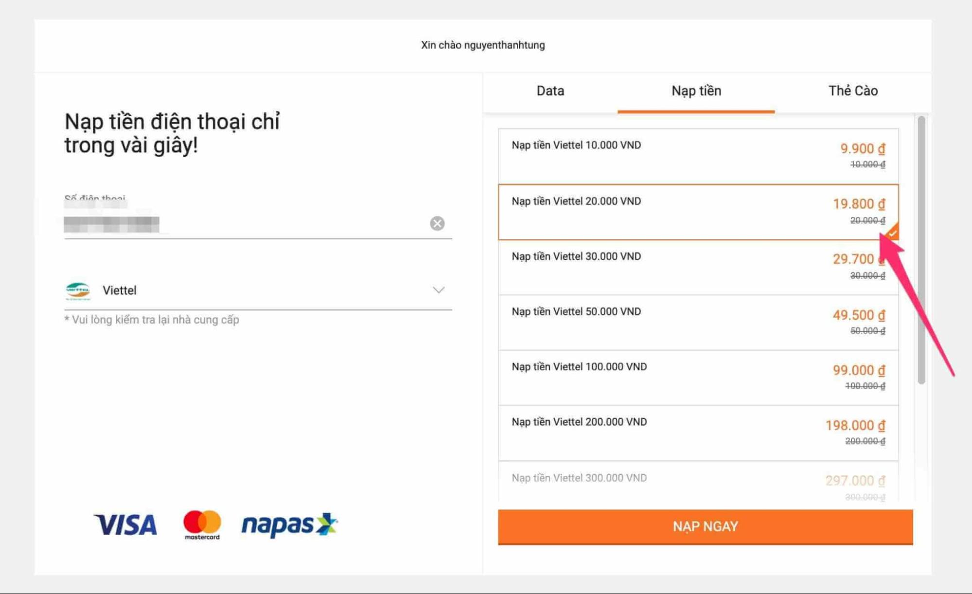  Nạp thẻ điện thoại qua sàn thương mại điện tử dễ dàng, nhanh gọn 